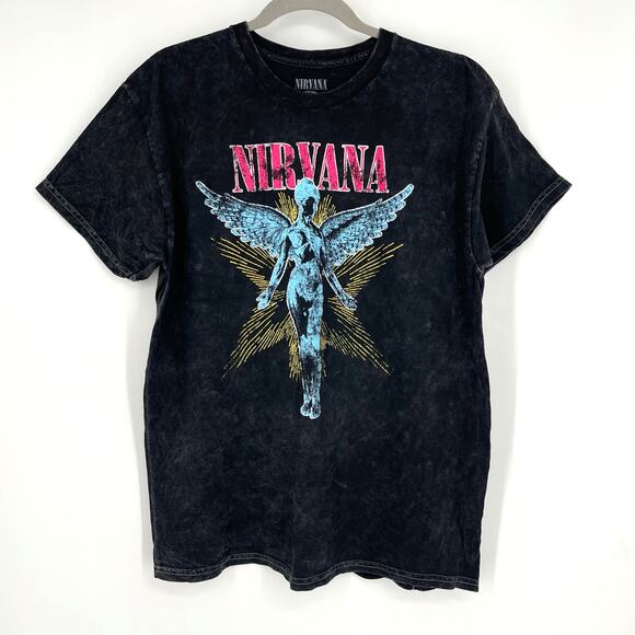 Nirvana In Utero Black Acid Wash Graphic Band Tee Large NWOT - Picture 1 of 7
